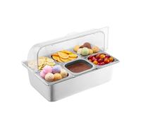 VEVOR Countertop Food Serving Display Container, 6 Pan Stainless Steel Food Serving Tray, Buffet Condiment Dispenser Display Rack with Clear Lid & 3 Freezer Boxes, for Restaurant Hotel Kitchen Party