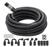 VEVOR CPE-6AN-20ft 6AN, 20 FT, 0.34" Nylon Stainless Steel Braided Fuel Line Oil/Gas/Diesel Hose End, 12 PCS Swivel Fitting Adapter Kit, Black
