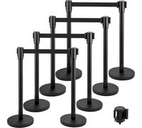 VEVOR Crowd Control Stanchion, Set of 8 Pieces Stanchion Set, Stanchion Set with 6.6 ft/2 m Black Retractable Belt, Black Crowd Control Barrier with Concrete and Metal Base - Easy Connect Assembly