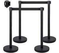 VEVOR Crowd Control Stanchion, Set of 4 Pieces Stanchion Set, Stanchion Set with 6.6 ft/2 m Black Retractable Belt, Black Crowd Control Barrier w/Concrete and Metal Base - Easy Connect Assembly
