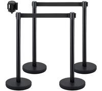 VEVOR Crowd Control Stanchion, Set of 4 Pieces Stanchion Set, Stanchion Set with 6.6 ft/2 m Black Retractable Belt, Black Crowd Control Barrier with C