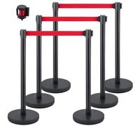 VEVOR Crowd Control Stanchion, Set of 6 Pieces Stanchion Set, Stanchion Set w/ 6.6 ft/2 m Red Retractable Belt, Black Crowd Control Barrier w/ Rubber
