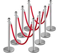 VEVOR Crowd Control Stanchion, Set of 8 Pieces Stanchion Set, Stanchion Set with 5 ft/1.5 m Red Velvet Rope, Silver Crowd Control Barrier with Sturdy Concrete and Metal Base - Easy Connect Assembly