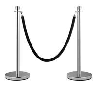 VEVOR Crowd Control Stanchion, Set of 2 Pieces Stanchion Set, Stanchion Set with 5 ft/1.5 m Black Velvet Rope, Silver Crowd Control Barrier with Sturdy Concrete and Metal Base - Easy Connect Assembly