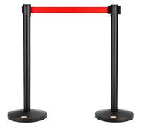 VEVOR Crowd Control Stanchions, 2-Pack Crowd Control Barriers, Carbon Steel Baking Painted Stanchion Queue Post with 11FT Red Retractable Belt, Belt Barriers Line Divider for Exhibition, Airport