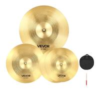 VEVOR Cymbal Pack, 3 Pieces Cymbals for Drum Set, Alloy Cymbals Drum Set Includes 14-inch Hi-Hats, 16-inch Crash, 20-inch Ride, Drumsticks & Cymbal Bag, Pack for Drummer, Bright Copper