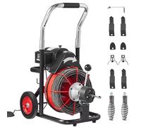 VEVOR D1000 Cleaner 100FT x 3/8 Inch Auto Feed Sewer Snake Auger on Wheels, 370W Portable Drain Cleaning Machine with 8 Cutters & Air-Activated Foot Switch for 2" to 4" Pipes, Red + Black