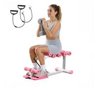 VEVOR Deep Squat Machine, Adjustable Glutes Trainer Machine with 3 High-Strength Resistance Bands, Folding Core Leg & Glutes Exercise Trainer, Push Up Workout Equipment at Home Gym, Pink + White