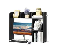 VEVOR Desktop Bookshelf, 2-Tier Desktop Storage Organizer, 37.2" x 9.5" x 28.9" Office Storage Rack Wood Display Shelf, Desktop Bookshelf Hutch with Anti-Slip Feet Pads, for Office, Home & Dorm, Black