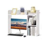 VEVOR Desktop Bookshelf, 2-Tier Desktop Storage Organizer, 37.2" x 9.5" x 28.9" Office Storage Rack Wood Display Shelf, Desktop Bookshelf Hutch with Anti-Slip Feet Pads, for Office, Home & Dorm, White