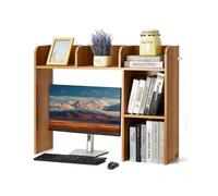 VEVOR Desktop Bookshelf, 2-Tier Wood Desktop Storage Organizer, 37.2" x 9.5" x 28.9" Office Storage Rack Wood Display Shelf, Desktop Bookshelf Hutch w