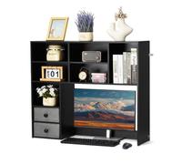 VEVOR Desktop Bookshelf, 3-Tier Desktop Storage Organizer, 37" x 10" x 31.1" Office Storage Rack Wood Display Shelf, Desktop Bookshelf Hutch with Two