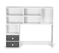 VEVOR Desktop Bookshelf, 3-Tier Desktop Storage Organizer, 37" x 10" x 31.1" Office Storage Rack Wood Display Shelf, Desktop Bookshelf Hutch with Two Fabric Drawers, for Office, Home & Dorm, White