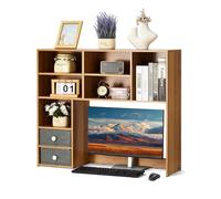 VEVOR Desktop Bookshelf, 3-Tier Wood Desktop Storage Organizer, 37" x 10" x 31.1" Office Storage Rack Wood Display Shelf, Desktop Bookshelf Hutch with Two Fabric Drawers, for Office, Home & Dorm