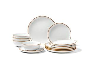 VEVOR Dinnerware Set, Service for 4 People, Round Plates and Bowls Sets, Scratch Resistant Ceramic Dinner Ware, Dishwasher and Microwave Suitable Kitchen Dishes, for Dessert Salad Soup Pasta, White