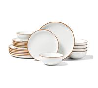 VEVOR Dinnerware Set, Service for 6 People, Round Plates and Bowls Sets, Scratch Resistant Ceramic Dinner Ware, Dishwasher and Microwave Suitable Kitchen Dishes, for Dessert Salad Soup Pasta, White