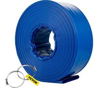 VEVOR 1.5" x 105 Discharge 105', PVC Fabric Lay Flat, Heavy Duty Backwash Drain Hose with Clamps, Weather Burst-Proof, Ideal for Swimming Pool & Water Transfer, Blue, 1-1/2" x 100'