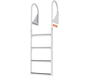 VEVOR Dock Ladder, Flip-Up 4 Steps, 350 lbs Load Capacity, Aluminum Alloy Pontoon Boat Ladder with 2'' Wide Step & Nonslip Rubber Mat, Easy to Install for Ship/Lake/Pool/Marine Boarding