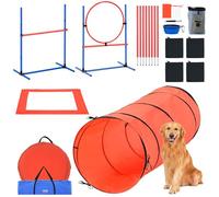 VEVOR Dog Agility Training Equipment, 5 PCS Combination Set with Adjustable High Hurdles,6 Weave Poles, Tunnel, Jump Ring, Pause Box, Whistle, Foldable Bowl, Puppy Obstacle Course Kit with 2 Bags