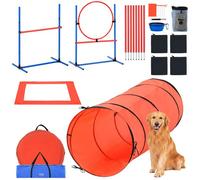 VEVOR Dog Agility Training Equipment, 5 PCS Combination Set with Adjustable High Hurdles,6 Weave Poles, Tunnel, Jump Ring, Pause Box, Whistle, Foldable Bowl, Puppy Obstacle Course Kit with 2 Bags