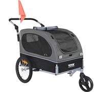 VEVOR Dog Bike Trailer, Supports up to 88 lbs, 2-in-1 Pet Stroller Cart Bicycle Carrier, Easy Folding Cart Frame with Quick Release Wheels, Universal Bicycle Coupler, Reflectors, Flag, Black/Gray