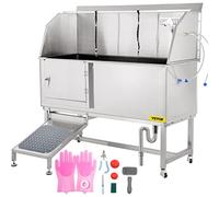 VEVOR Dog Grooming Tub, 62" L Pet Wash Station, 304 Stainless Steel Pet Grooming Tub Rated 661LBS Load Capacity, Non-Skid Dog Washing Station Comes with Ramp, Faucet, Sprayer and Drain Kit