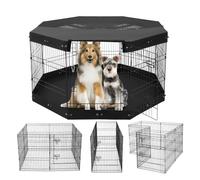 VEVOR Dog Playpen 8 Panels Foldable Metal Dog Exercise Pen with Pad Cover 30"H