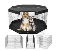 VEVOR Dog Playpen, 8 Pcs 30"H x 24"W Panels Foldable Metal Pet Exercise Pen, Dog Fence Indoor and Outdoor Pen with Door, Bottom Pad and Top Cover, Pet Playpen for Dogs, Cats, Other Small Animals