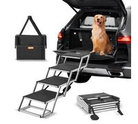 VEVOR Dog Stair, Wide 4-step Folding Dog Car Ramp with Nonslip Surface, Portable Pet Steps - Lightweight Aluminum for Car, SUV and Truck, Supports up to 150 lbs