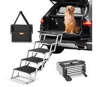 VEVOR Dog Stair for Cars, Wide 5-step Dog Car Steps, Folding Dog Car Ramp with Nonslip Surface, Portable Pet Steps Lightweight Aluminum for Car, SUV and Truck, Supports up to 250 lbs