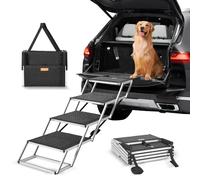 VEVOR Dog Stair, Wide 4-step Folding Dog Car Ramp with Nonslip Surface, Portable Pet Steps Lightweight Aluminum for SUV and Truck, Supports up to 250 lbs