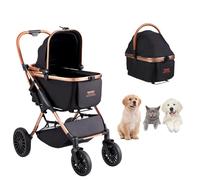 VEVOR Dog Stroller with Rotating Wheels, Brakes, 66 lbs Capacity, Detachable Carrier, Storage Basket, Pet Pad for Small to Medium Dogs, Black