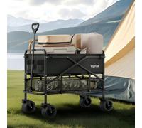 Vevor Double Decker Wagon Cart 400L Collapsible Trolley With All Terrain Wheels Up To 450 Lbs Rain-Resistant Mud-Proof Cup Holders