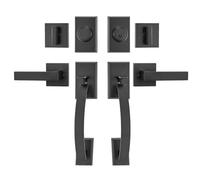 VEVOR Double Door Handle Set, Matte Black Arched Door Lever, Double Front Door Handle Set with Reversible Handle Lever, Heavy Duty Double Door Lock Set with Dummy, for Office Door or Front Door