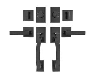 VEVOR Double Door Handle Set, Matte Black Arched Door Lever, Double Front Door Handle Set with Reversible Handle Lever, Heavy Duty Double Door Lock Set with Dummy, for Office Door or Front Door