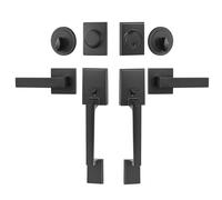 VEVOR Double Door Handle Set Matte Black Square Door Lever Double Front Door Handle Set with Reversible Handle Lever Heavy Duty Double Door Lock Se