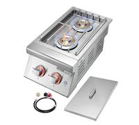 VEVOR Double Grilling Side Burners, 2 x 17,000BTU Liquid Propane Side Burner for Outdoor Kitchen, Convertible to Natural Gas, 304 Stainless Steel Built-in Double Burners with LED for BBQ Grill Island