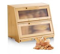 VEVOR Double Layer Bread Box for Kitchen Counter, Large Capacity Bamboo Bread Storage Container, Farmhouse Wooden Breadbox for Homemade Bread, Storage Holder Bin with Acrylic Wavy Door Panel, Natural