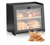 VEVOR Double Layer Bread Box for Kitchen Counter, Large Capacity Bamboo Bread Storage Container, Farmhouse Wooden Breadbox for Homemade Bread, Storage Holder Bin with Acrylic Wavy Door Panel, Black