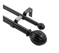 VEVOR Double Rod Curtain Rods, 36-72 inches(3-6ft) Adjustable Length, Black Double Curtain Rods with Round Finials, 1" and 3/4" Diameter, Double Window Drapery Rod for Sheer and Blackout Curtains