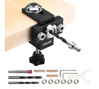 VEVOR Doweling Jig Kit, Self Centering Dowel Drill Jig for Straight Holes, Aluminum Alloy Woodworking Joints Tool with 3 Size Drill Bits 6.4/7.9/15 mm, Adjustable Width, for Wood Working