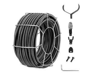 VEVOR Drain Cleaning Cable 100 FT x 3/4 Inch, Solid Core Steel Drain Cleaner Cable with 4 Cutters for 3.9" to 7.9" Pipes, Professional Inner Core Sewer Drain Auger Cable for Sink, Floor Drain, Toilet