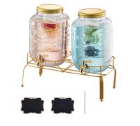 VEVOR Beverage Dispenser, 2 Pack 8L Drink Dispensers for Parties, Glass Juice Dispenser with Metal Stand, Stainless Steel Spigot, Infuser, Iced Tea Lemonade Juice Water Dispensers for Parties
