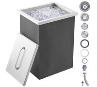 VEVOR Drop in Ice Chest, 14"L x 12"W x 18"H Stainless Steel Ice Cooler, Commercial Ice Bin with Cover, 40 qt Outdoor Kitchen Ice Bar, Drain-pipe and Drain Plug Included, for Cold Wine Beer