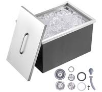 VEVOR FG-SKU8 22" L x 17" W x 12" H Stainless Steel Cooler, Commercial Bin with Cover, 40 qt Outdoor Kitchen Ice Bar, Pipe and Drain Plug Included, for Cold Wine Beer, SUS304, Silver+Black