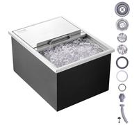 VEVOR Drop in Ice Chest, 24"L x 18"W x 13"H Stainless Steel Ice Cooler, Commercial Ice Bin with Sliding Cover, 40.9 qt Outdoor Kitchen Ice Bar, Drain-pipe and Drain Plug Included, for Cold Wine Beer