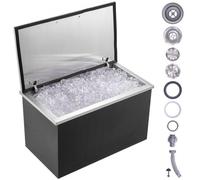 VEVOR Drop in Ice Chest, 24"L x 20"W x 15"H Stainless Steel Ice Cooler, Commercial Ice Bin with Hinged Cover, 40 qt Outdoor Kitchen Ice Bar, Drain-pip