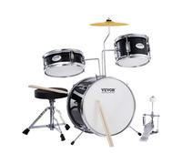 VEVOR Drum Set for Kids Beginner Junior Drum Kit with Adjustable Throne Sticks Cymbal Pedal Tom Snare Bass Starter Drumset for Children (Black