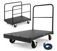 VEVOR Drywall Cart Dolly, 816 kg Load Capacity, 2-in-1 Steel Panel Truck Cart with 12.5 mm Swivel Casters, 91.4 x 61 cm Platform Truck with 3 Side Handrails for Factory, Warehouse, Garage, Black