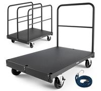 VEVOR Drywall Cart Dolly, 816 kg Load Capacity, 2-in-1 Steel Panel Truck Cart with 12.5 mm Swivel Casters, 91.4 x 61 cm Platform Truck with 4 Side Handrails for Factory, Warehouse, Garage, Black
